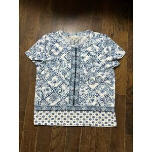 Lucky Brand Women's Knit Top Short Sleeve Multicolored Paisley Round Neck Size M